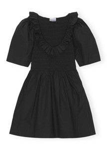 F7704 Cotton Poplin Open-neck smock kjole Black Ganni 