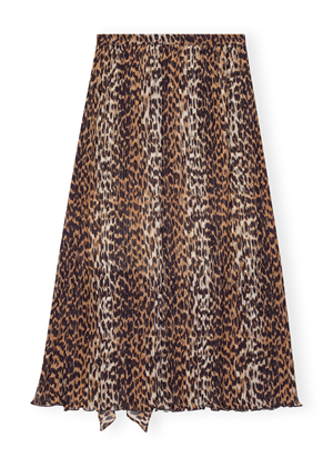 Pleated Georgette Midi Flounce skirt Leopard F8696 Ganni