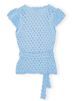 K2061 Cotton lace short sleeve cardigan Powder Blue Ganni 