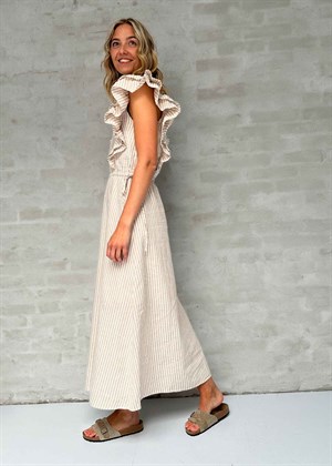 Hillie Striped Ankle Linen kjole Snowwhite/Humus Selected Femme