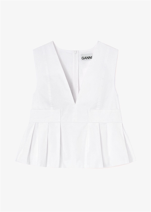 Stretch cotton v-neck pocket top Bright White A1040124 Ganni 