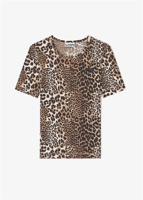 Soft cotton rib short sleeve tee Leopard A1050177 Ganni 
