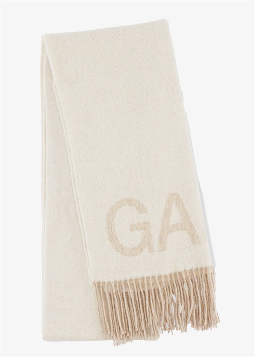 Fringed wool scarf Egret A3909 Ganni 