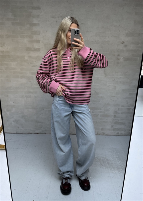 Adanne stripe polo bluse Pink/Bordeaux Boii Studios 