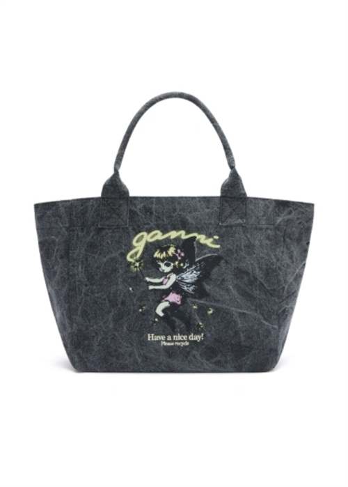 Medium trapeze shopper fairy print Black Oyster B2110088 Ganni 