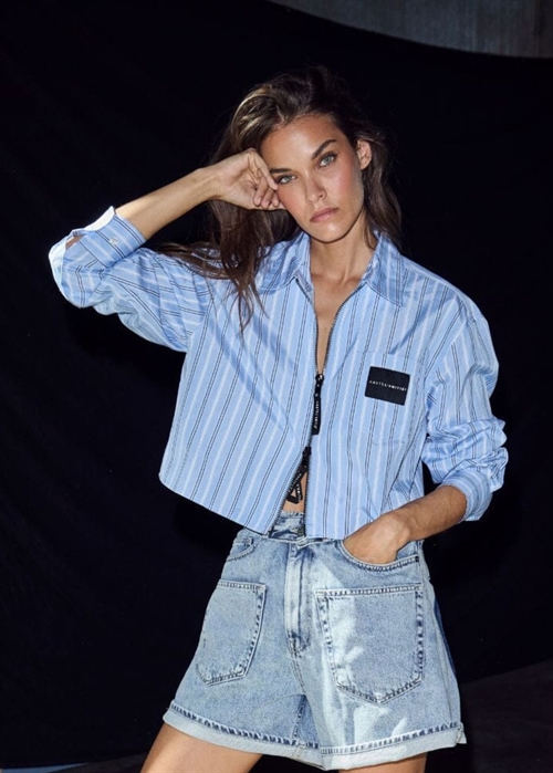 Crop stripe zip skjorte Pale Blue HAUTE L\'AMITIÈ