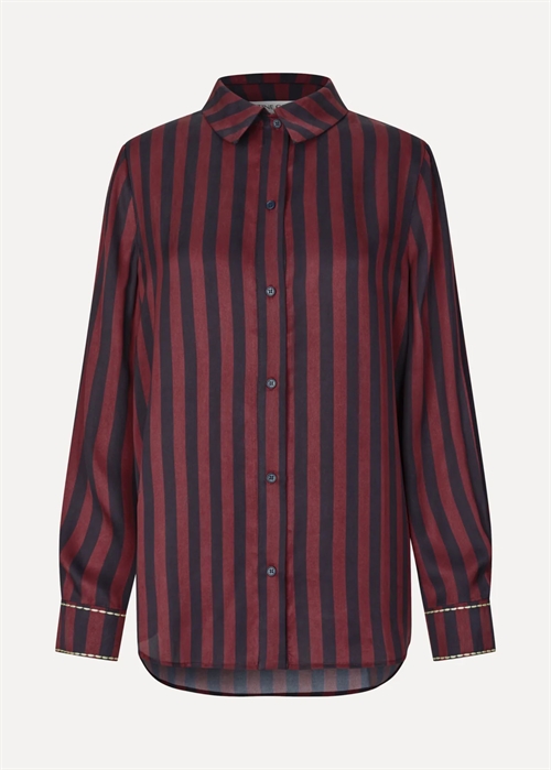 Dry viscose long sleeve skjorte Navy&Burgundy Wallpaper Stripes Stine Goya 