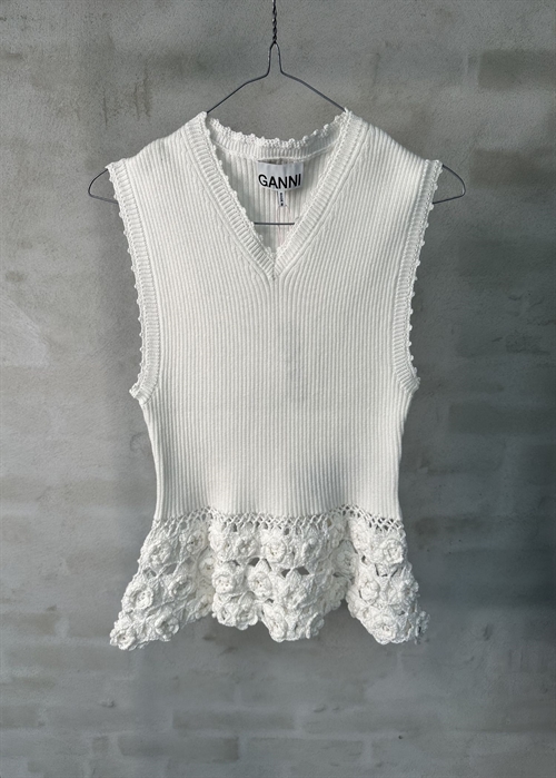 Fine cotton rib crochet vest Egret A1070251 Ganni 