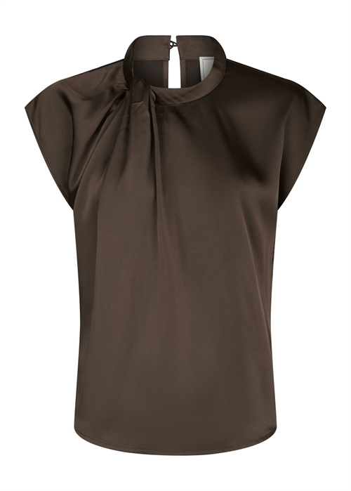 Fleur drapy satin bluse Dark Brown Neo Noir 