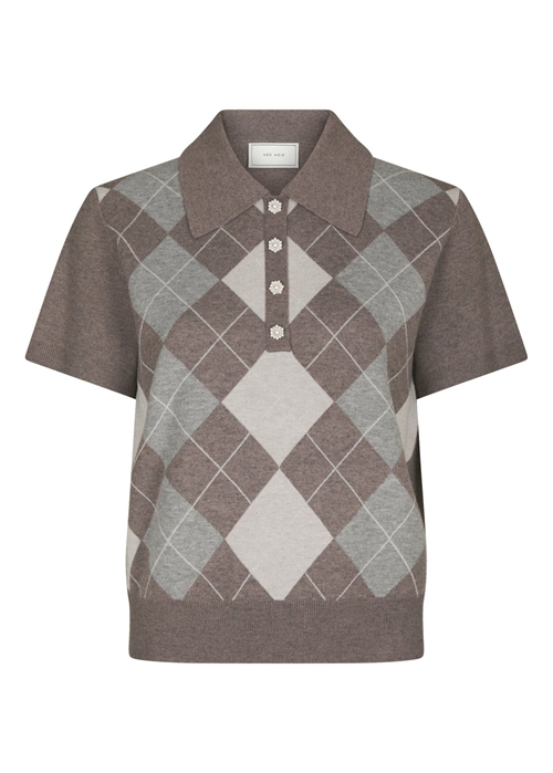 Gia check knit bluse Dark Taupe Neo Noir 