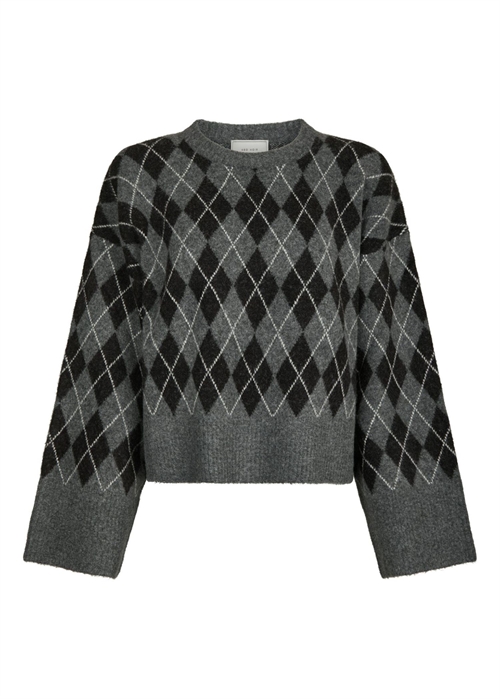 Kick check knit bluse Antracit Neo Noir 