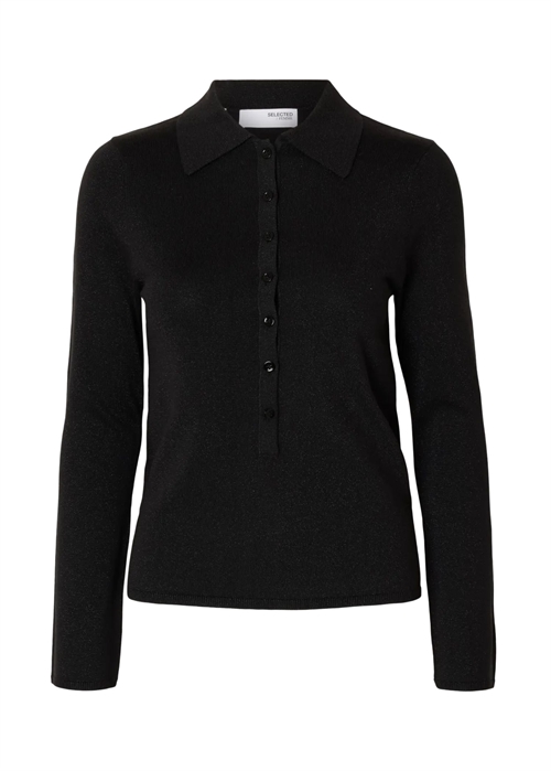 Lura ls slim knit collar neck Black/Tonal Lurex Selected Femme 