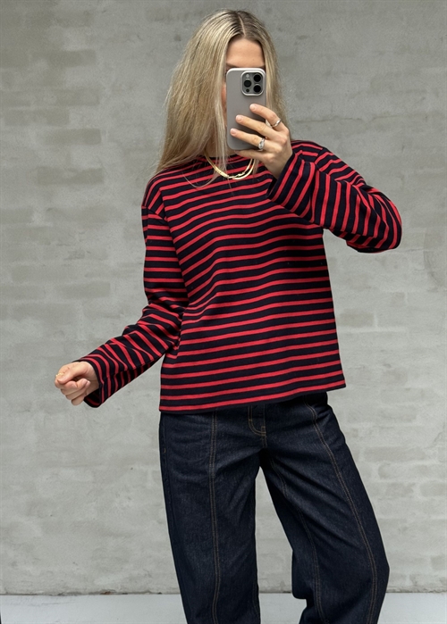 Nete stripe bluse Navy/Red Boii Studios