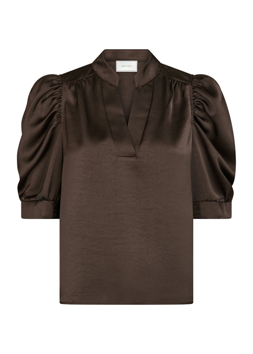 Roella heavy sateen bluse Dark Brown Neo Noir 