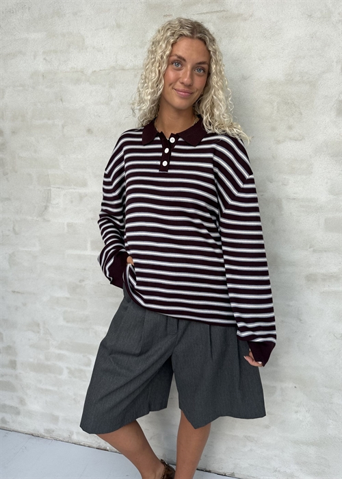 Adanne stripe polo bluse Bordeaux/Blue Boii Studios 
