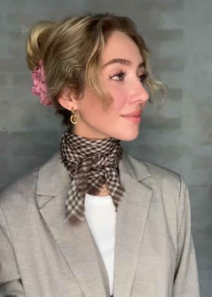 Gingham Wica scarf Deep Taupe Brown Becksøndergaard 