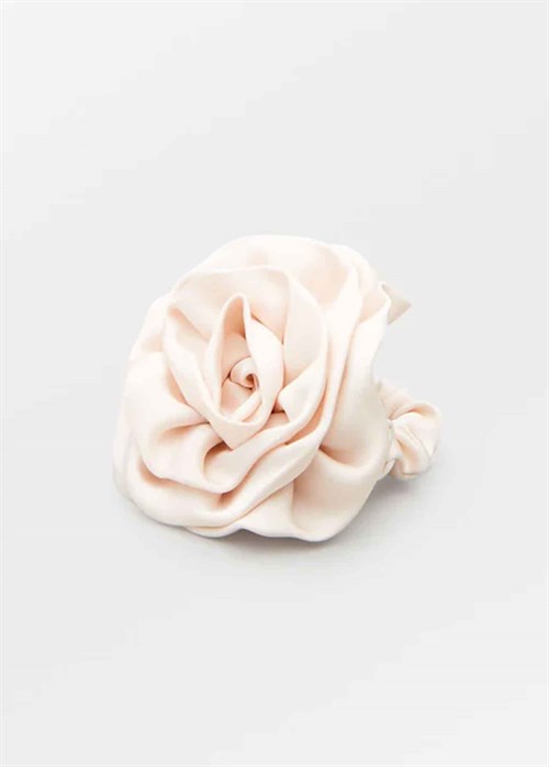 Satin flower hair tie Birch White Becksøndergaard 