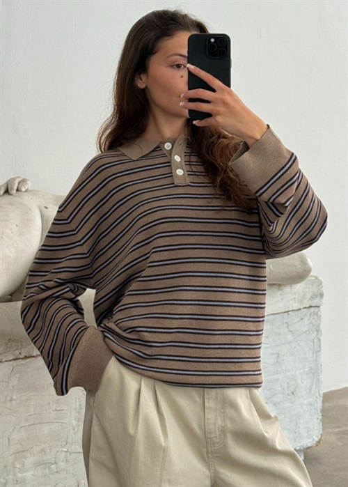 Adanne stripe polo bluse Beige/Bordeaux Boii Studios