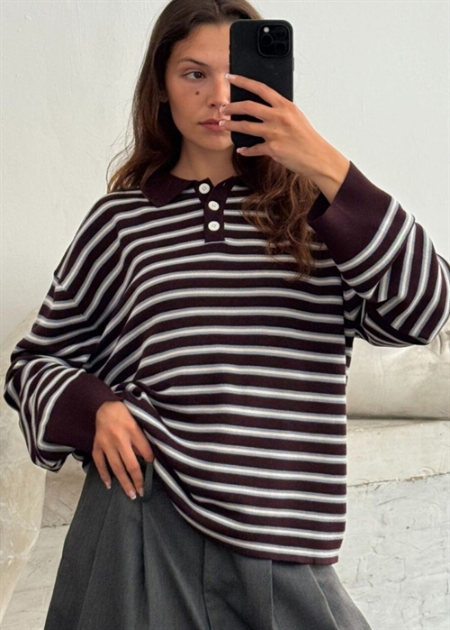Adanne stripe polo bluse Bordeaux/Blue Boii Studios 