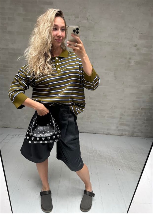 Adanne stripe polo Bluse Olive/Blue Boii Studios