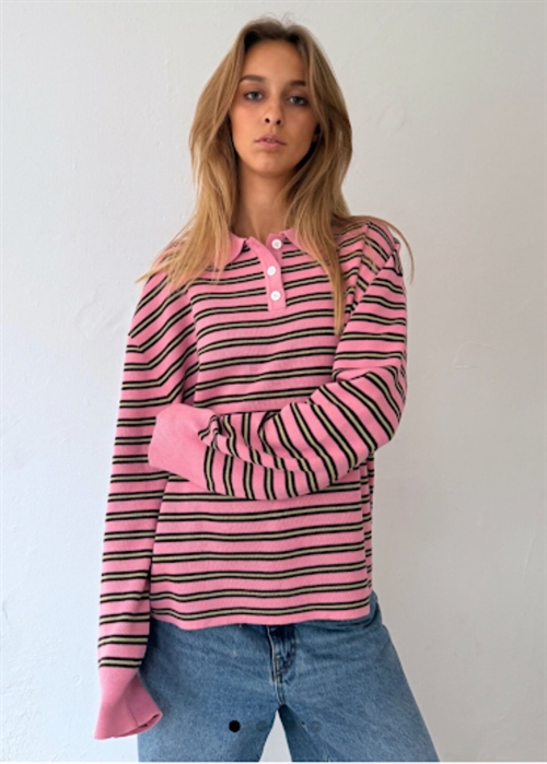 Adanne stripe polo bluse Pink/Bordeaux Boii Studios 