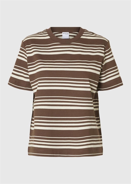 Boxy-Luma ss o.neck tee Chestnut/Egret Stripes Selected Femme 