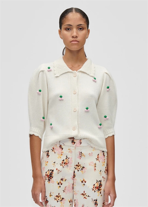 Bubble knit midweight wool polo cardigan Vanilla Stine Goya 