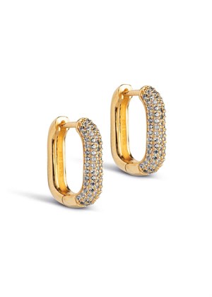 Sparkling square 15mm hoops Clear Gold Enamel 