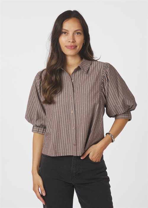 Etta soft stripe stone skjorte Brown Neo Noir 