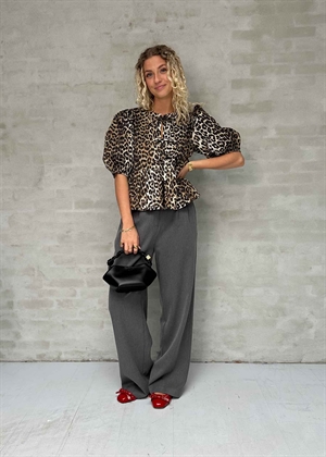 Printed Cotton Poplin Peplum bluse Leopard F9116 Ganni 