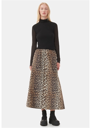 Printed cotton elasticated maxi skirt Leopard F9365 Ganni