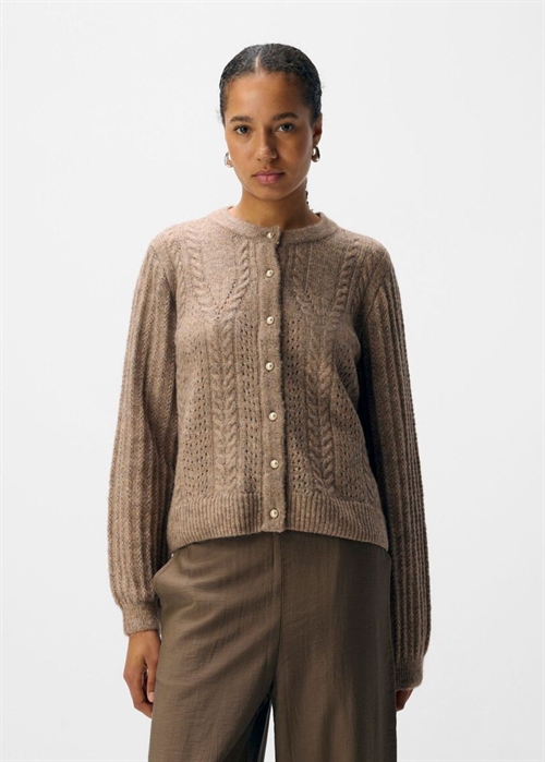 Flora ls knit button cardigan Desert Taupe Melange Object 