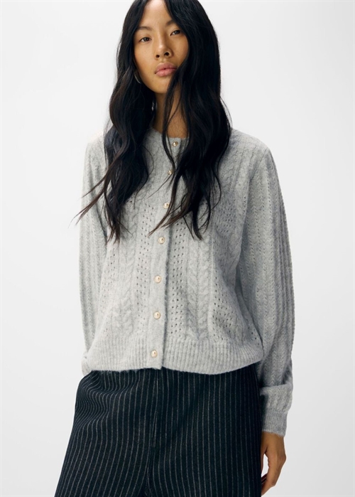 Flora ls knit button cardigan Light Grey Melange Object 
