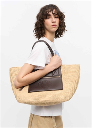 Easy shopper medium raffia Seal Brown A6823 Ganni 