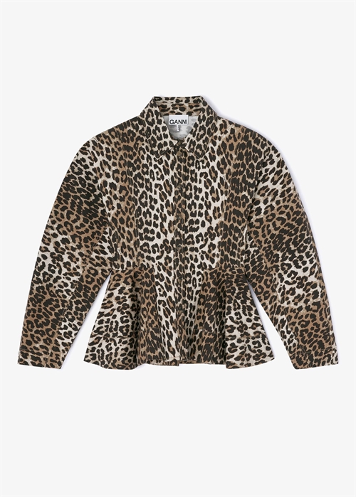 Printed stretch cotton peplum skjorte Almond Milk A1040058 Ganni 