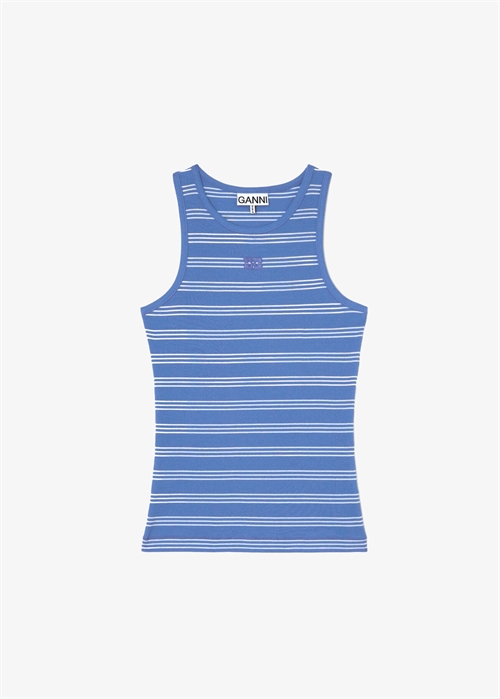 Soft cotton rib stripe tank Nouvean navy A1040452 Ganni 