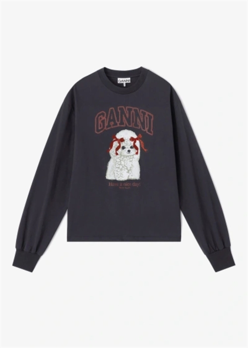 Basic cotton relaxed longsleeve puddle print Phantom A1050036 Ganni 