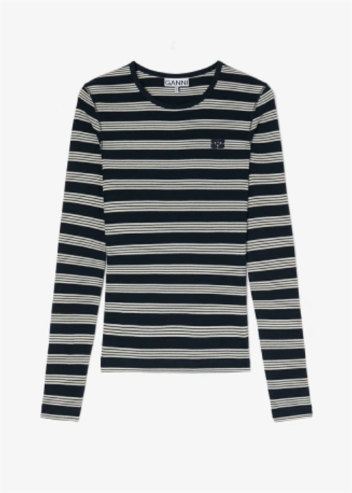 Soft cotton stripe rib longsleeve bluse Sky Captain A1050066 Ganni 