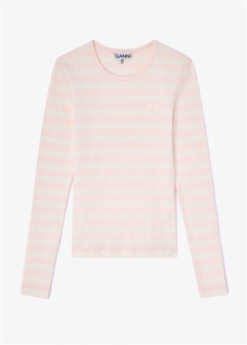 Soft cotton stripe rib longsleeve bluse Chalk Pink A1050066 Ganni 