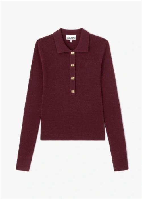 Mini ribbed merino polo Red Dahlia A1070125 Ganni 