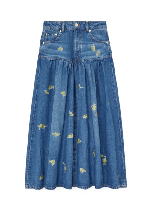 Printed flower denim long skirt Light Blue Vintage A1090198 Ganni 