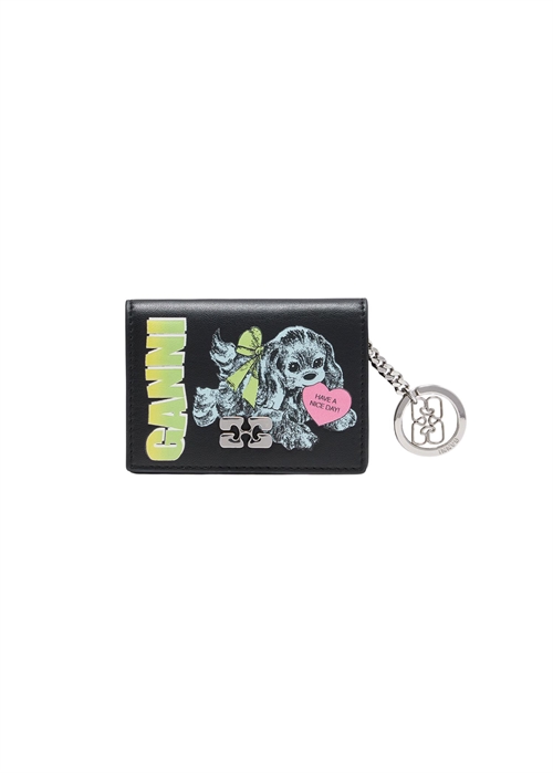 Blue Dog card holder with flap Sort A7042 Ganni 