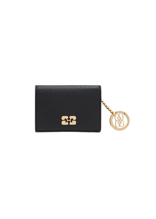 Grained bou gold card holder with flap Sort A7304 Ganni 