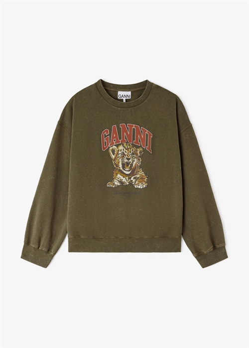 Isoli crewneck tiger print Military Olive A1060079 Ganni 