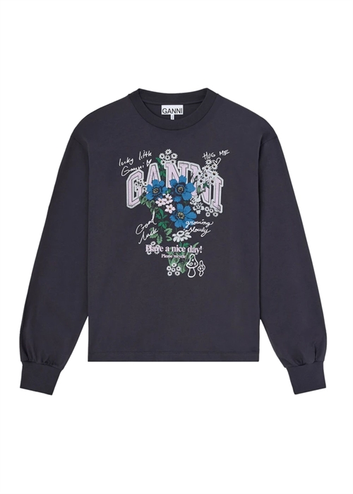 Basic cotton jersey longsleeve flower print Phantom A1050305 Ganni 