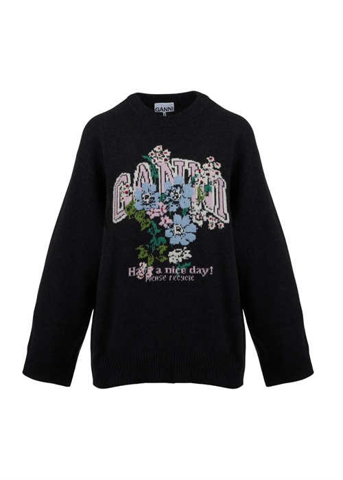 Graphic wool oversized sweater flowers Phantom A1150054 Ganni 
