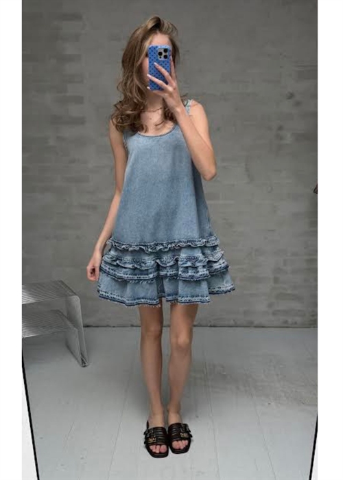Lightweight denim frill mini kjole Light Blue Vintage A1030531Ganni 