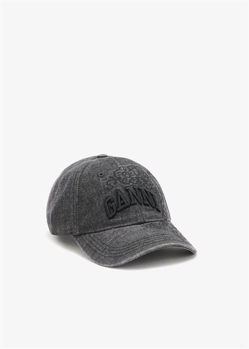 Washed embroidery denim cap Black Washed B3020214 Ganni 