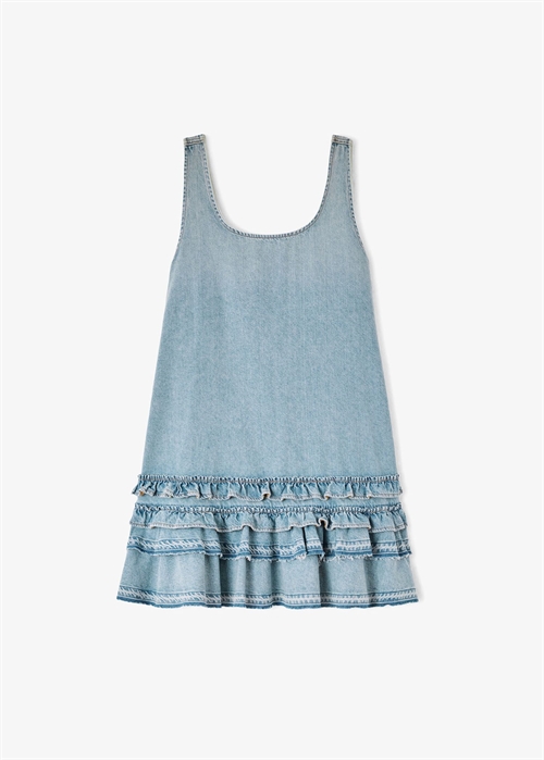 Lightweight denim frill mini kjole Light Blue Vintage A1030531Ganni 
