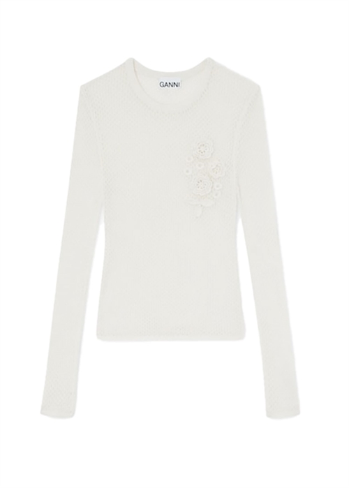 Mercerized cotton mesh poinrelle longsleeve bluse Egret A1070231 Ganni